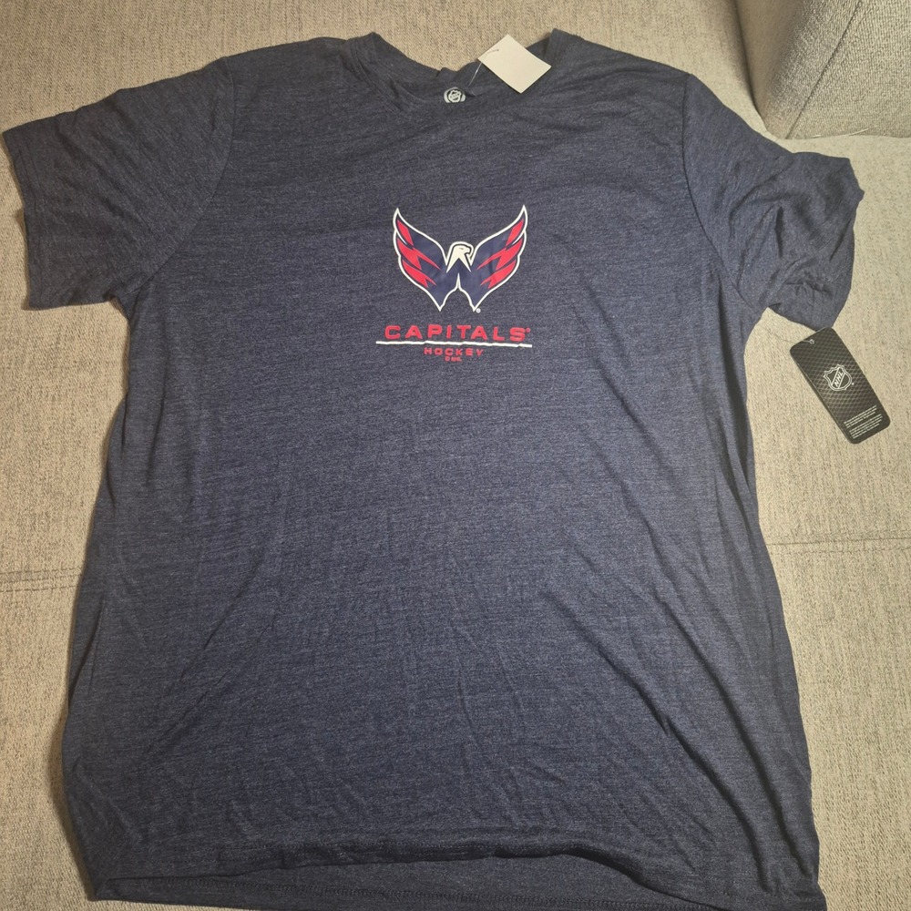 NHL Washington Capitals Hockey T-Shirt Mens L Navy Blue Heather Short Sleeve